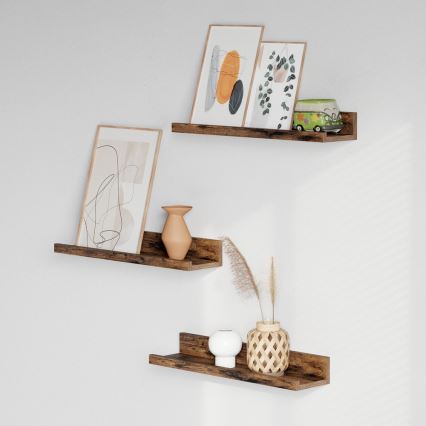 Комплект от 3 стенни рафтове SHELFY 38x5x10 cm кафяви