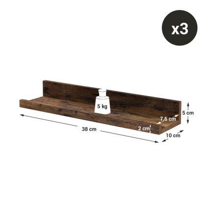 Комплект от 3 стенни рафтове SHELFY 38x5x10 cm кафяви