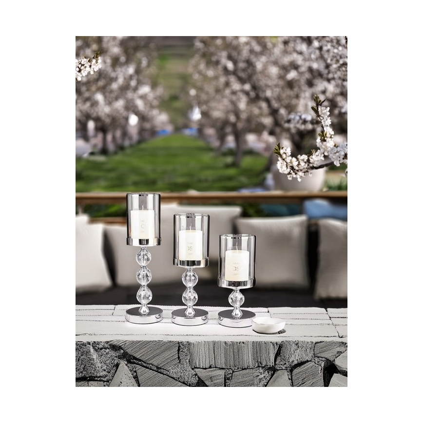 Комплект от 3 свещника с лъскаво хромово покритие