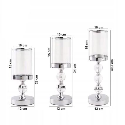 Комплект от 3 свещника с лъскаво хромово покритие