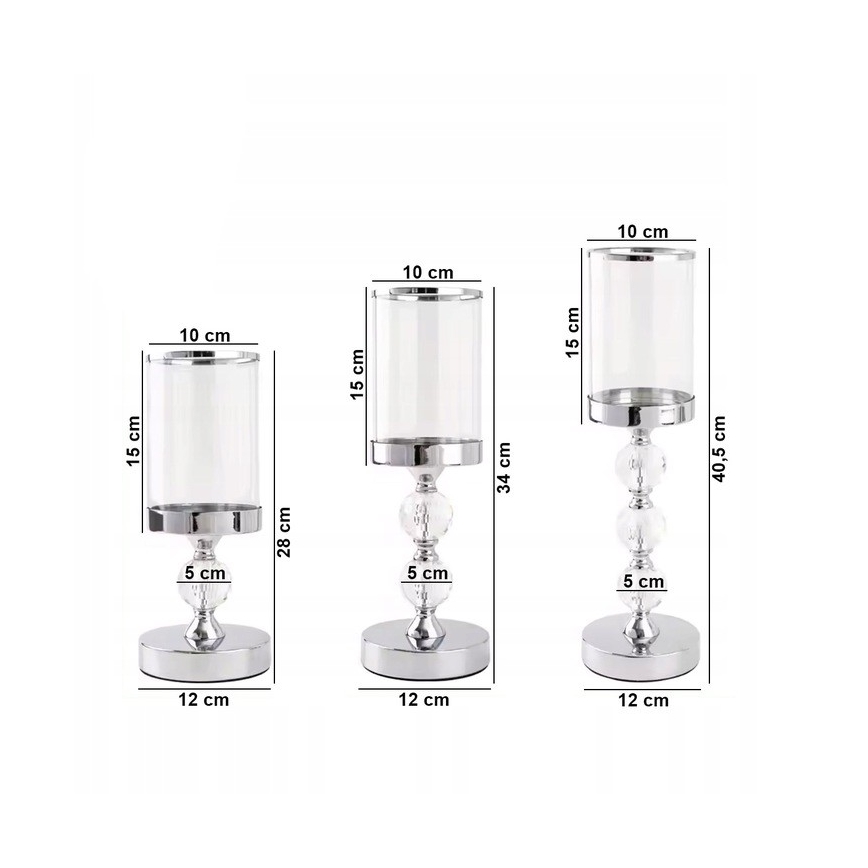 Комплект от 3 свещника с лъскаво хромово покритие