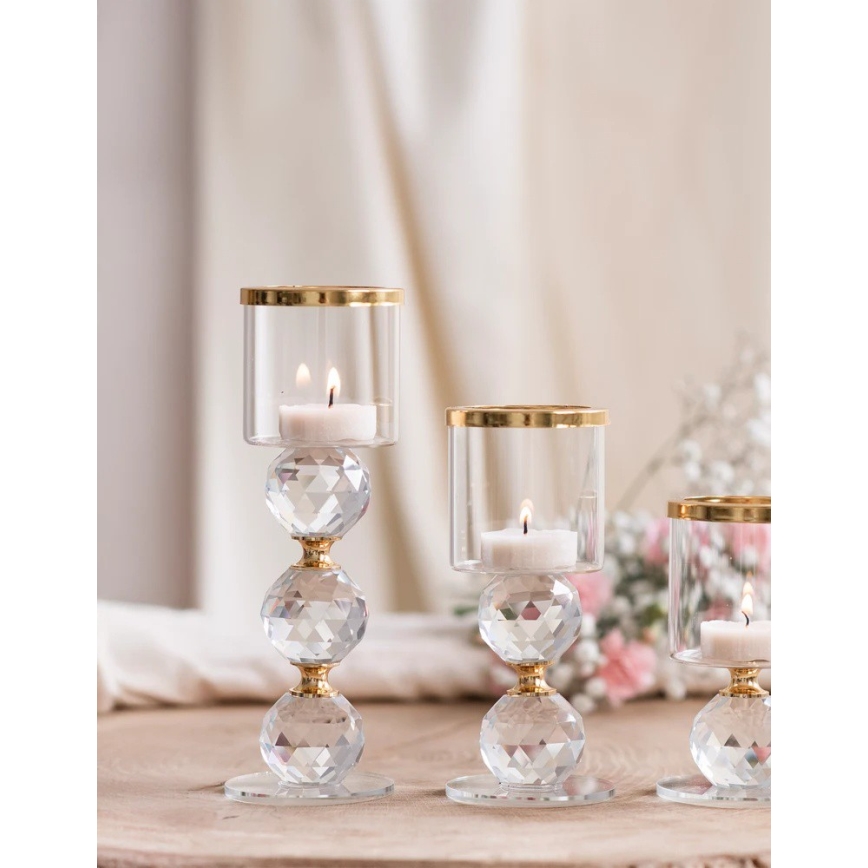 Комплект от 3 свещника, златист/прозрачен
