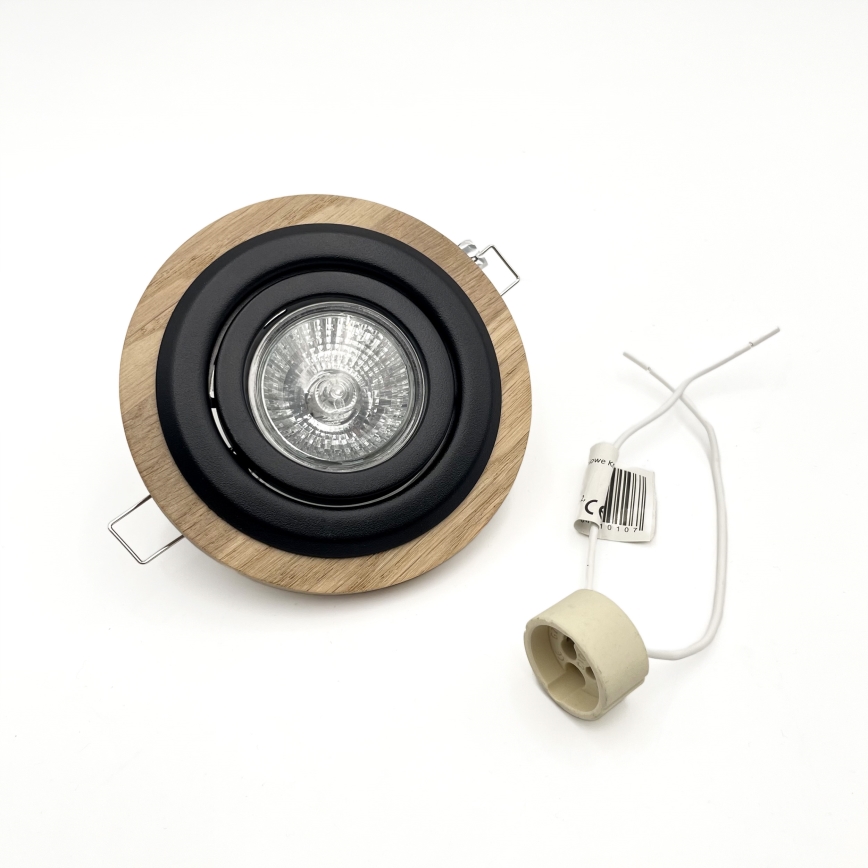 Комплект от 3 вградени таванни осветителни тела TOBBY 1xGU10/20W/230V Ø 11,5 cm дъб/черен