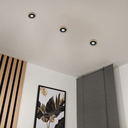 Комплект от 3 вградени таванни осветителни тела TOBBY 1xGU10/20W/230V Ø 11,5 cm дъб/черен