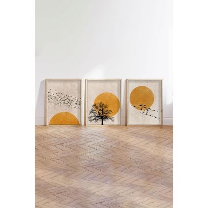 Комплект от 3 картини във фоторамки 50x70 см, бежово/оранжево