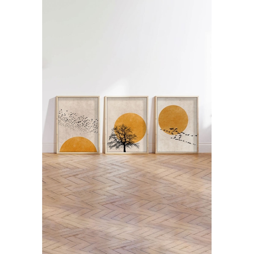 Комплект от 3 картини във фоторамки 50x70 см, бежово/оранжево