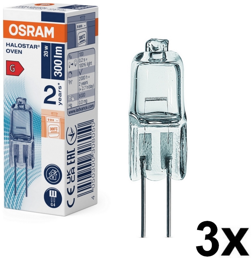 Комплект от 3 крушки за фурна HALOSTAR G4/20W/12V 2700K - Osram