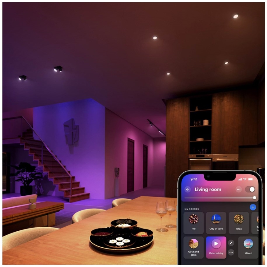 Комплект от 4 LED RGBW крушки с възможност за димиране Philips Hue WHITE AND COLOR AMBIANCE GU5,3/MR16/6,3W/12V 2000-6500K