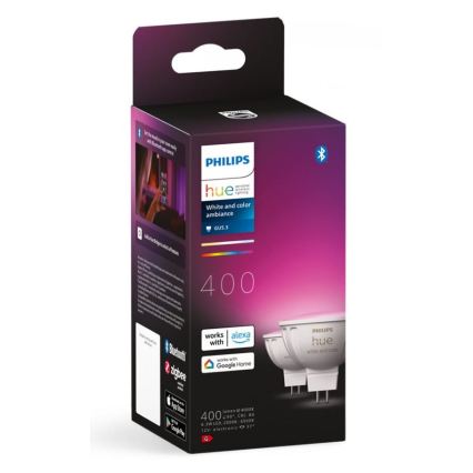 Комплект от 4 LED RGBW крушки с възможност за димиране Philips Hue WHITE AND COLOR AMBIANCE GU5,3/MR16/6,3W/12V 2000-6500K