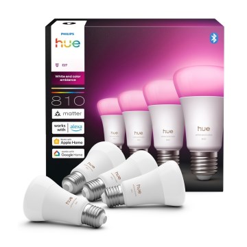 Комплект от 4 димируеми LED крушки Philips Hue WHITE AND COLOR AMBIANCE E27/6W/230V 1000-20000K
