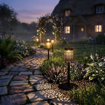 Комплект от 4 LED соларни лампи DECOR LED, 1,2 V, 150 mAh, 3000 K, 39 см, IP44, черни