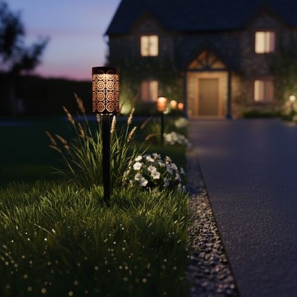 Комплект от 4 LED соларни лампи DECOR LED, 1,2 V, 150 mAh, 3000 K, 39 см, IP44, черни