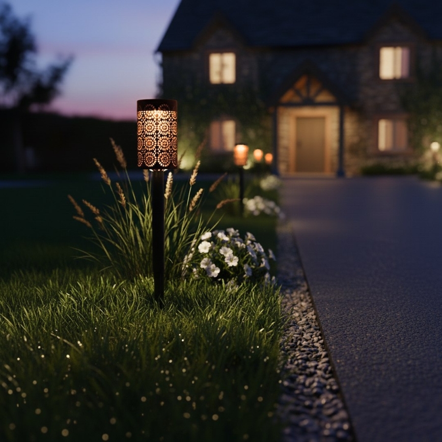 Комплект от 4 LED соларни лампи DECOR LED, 1,2 V, 150 mAh, 3000 K, 39 см, IP44, черни