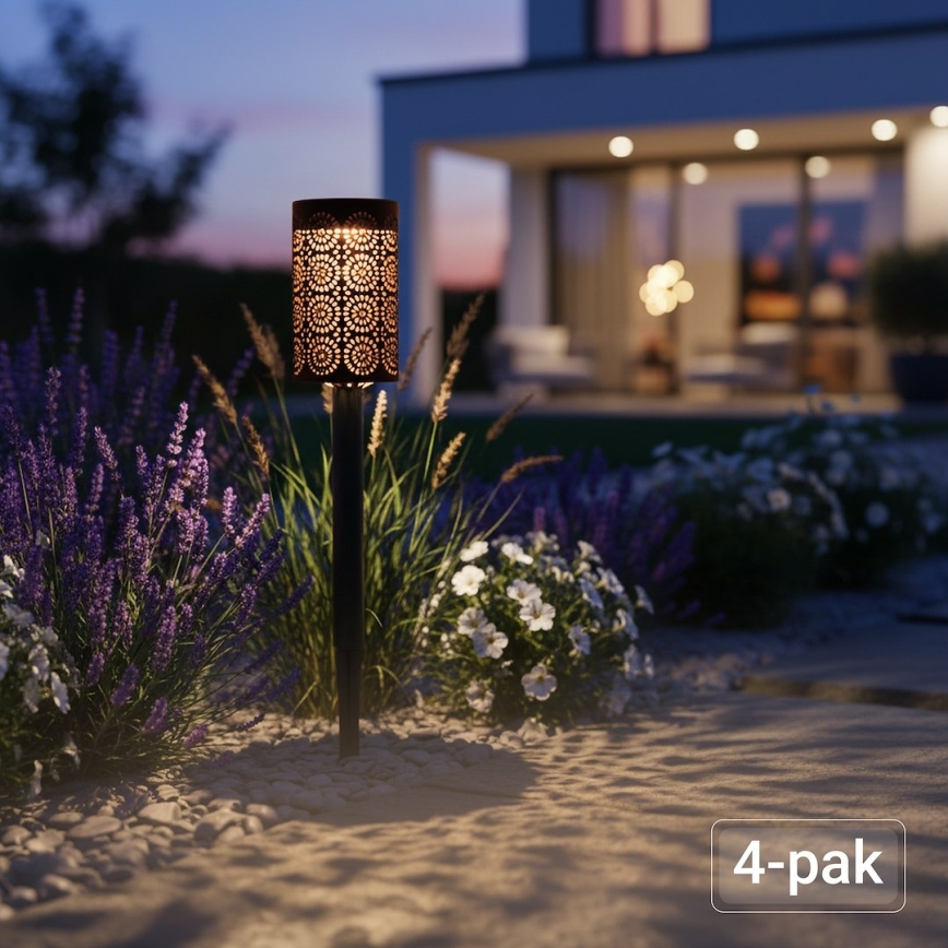Комплект от 4 LED соларни лампи DECOR LED, 1,2 V, 150 mAh, 3000 K, 39 см, IP44, черни