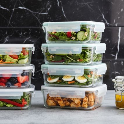 Комплект от 4 кутии за храна, прозрачни/в цвят мента