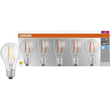 Комплект от 5 бр. LED крушки Base Classic Filament A60 E27/7W/230V 4000K - Osram