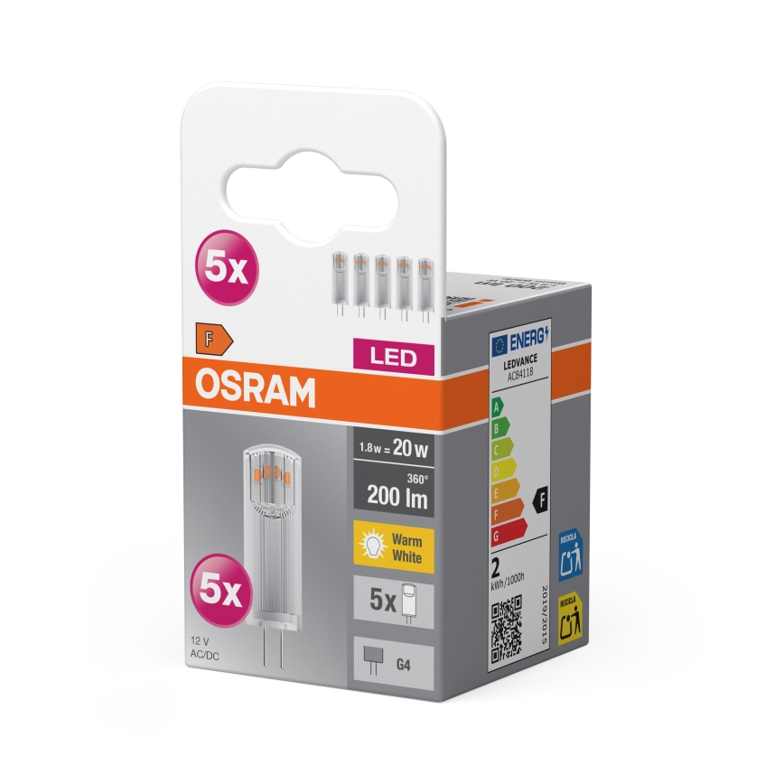 Комплект от 5x LED крушки PIN G4/1,8W/12V 2700K - Osram