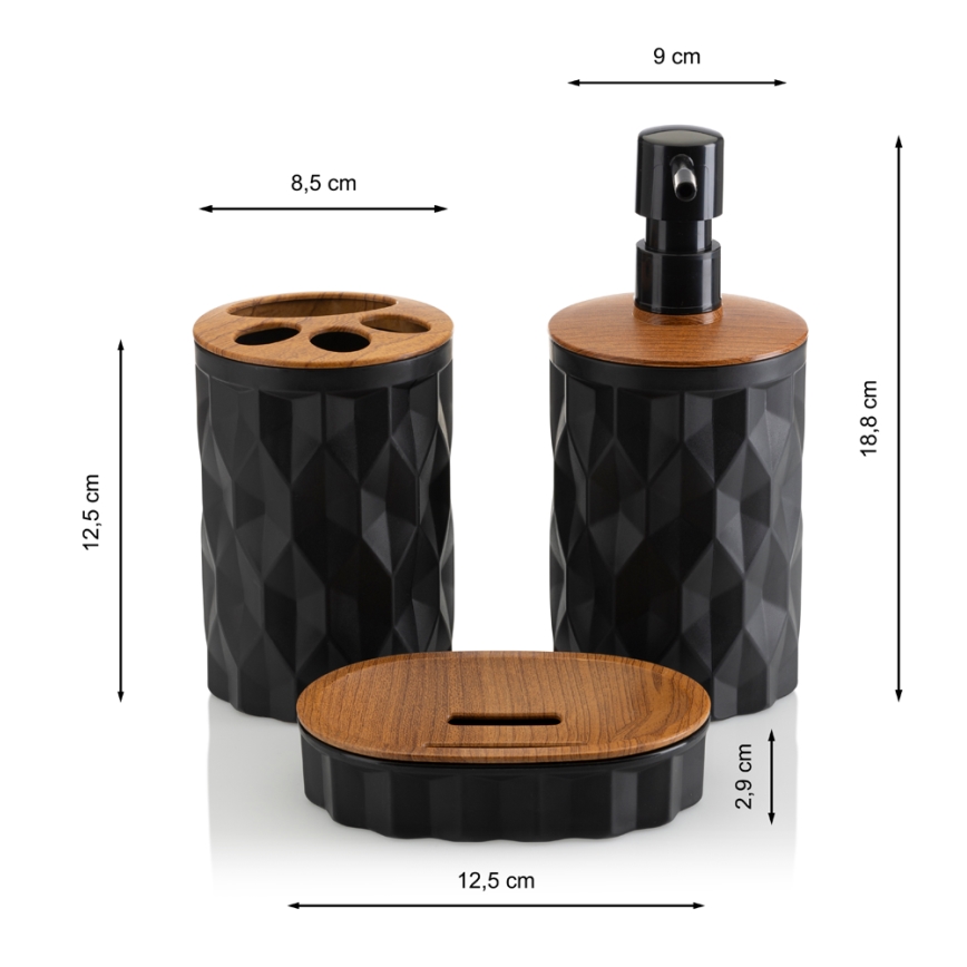 Комплект за баня REINA 5 бр. черен/кафяв