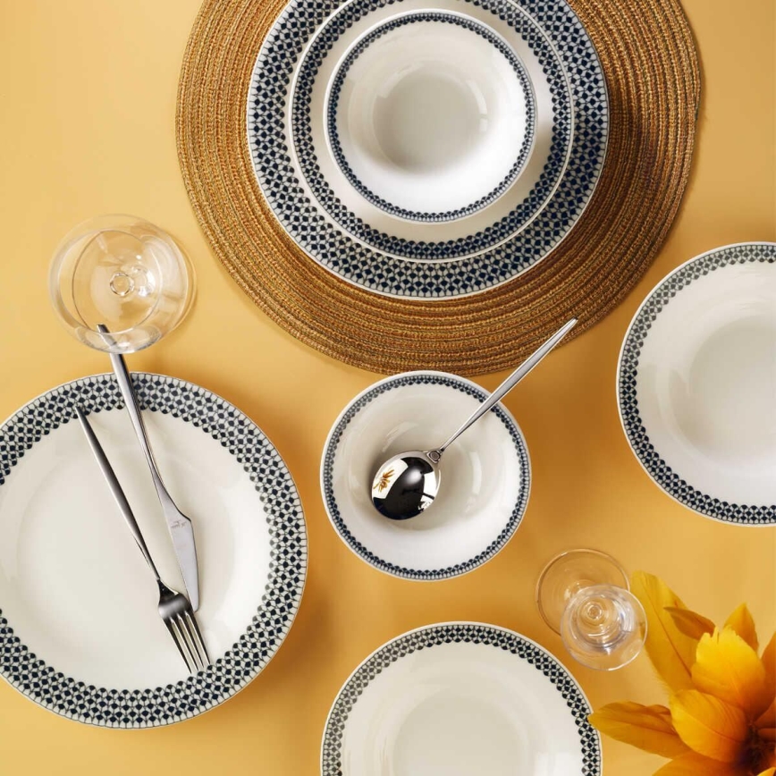 Комплект за хранене, 12 части, бял/черен, порцелан