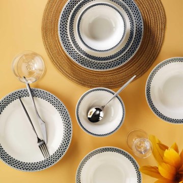 Комплект за хранене, 12 части, бял/черен, порцелан