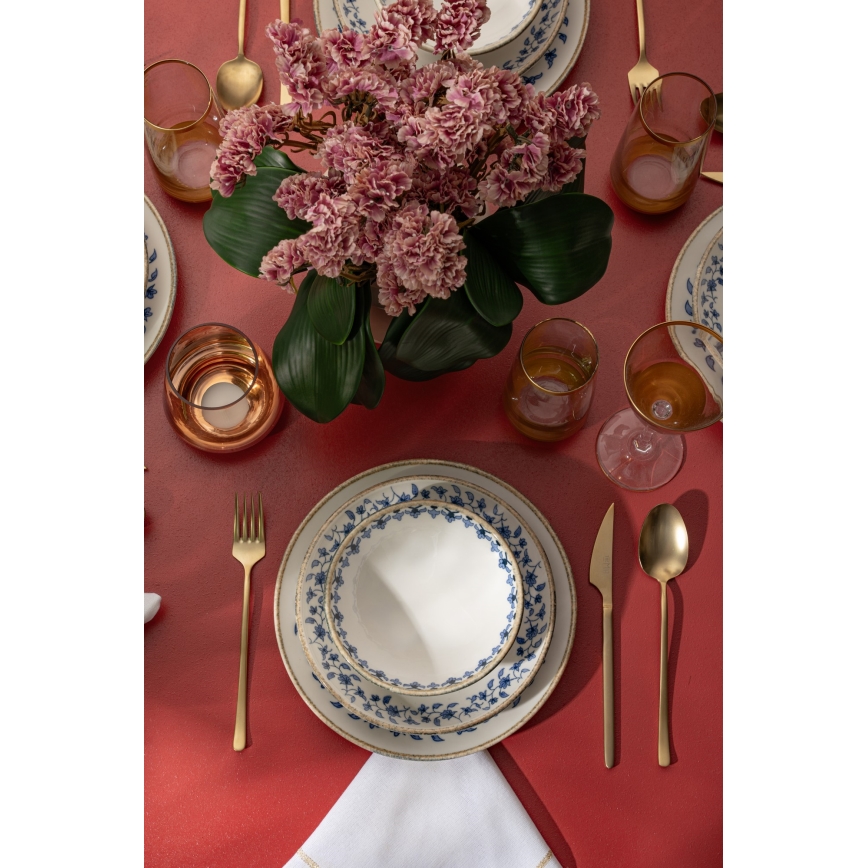 Комплект за хранене 18 части, бял/син, порцелан