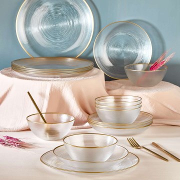 Комплект за хранене 18 части — прозрачно стъкло с златист акцент