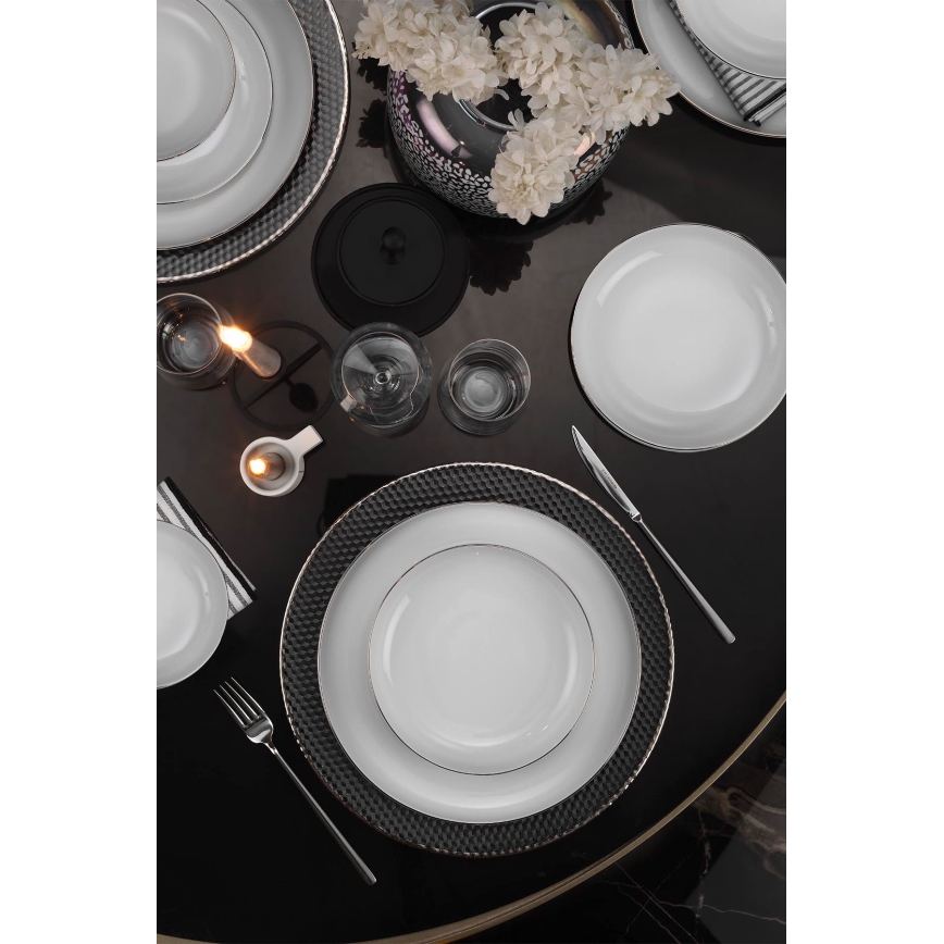 Комплект за хранене 18 части бял/сребрист/порцелан