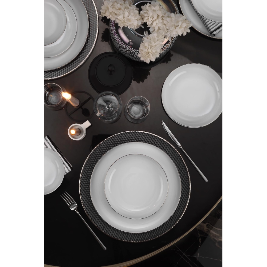 Комплект за хранене 18 части бял/сребрист/порцелан