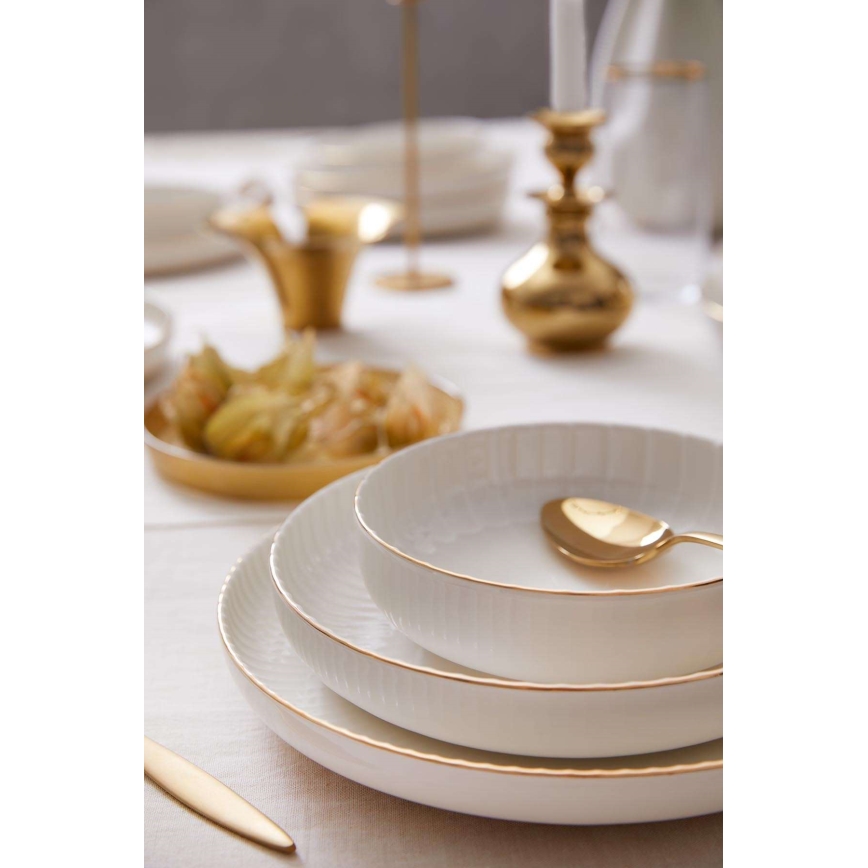 Комплект за хранене, 18 части, бял/златен/порцелан