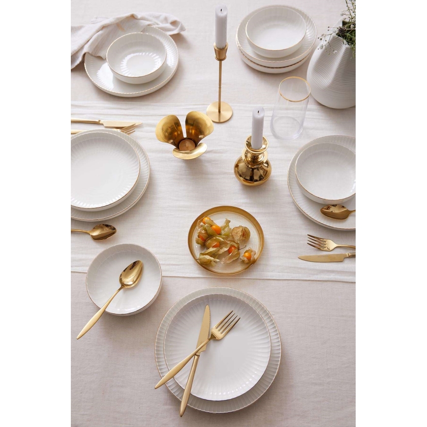 Комплект за хранене, 18 части, бял/златен/порцелан