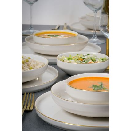 Комплект за хранене 18 части бял/златист/порцелан