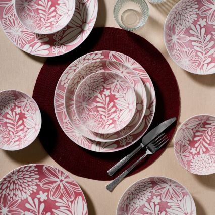 Комплект за хранене 18 части червено/бяло/порцелан