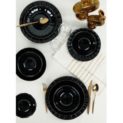 Комплект за хранене 24 бр. черен/каменина