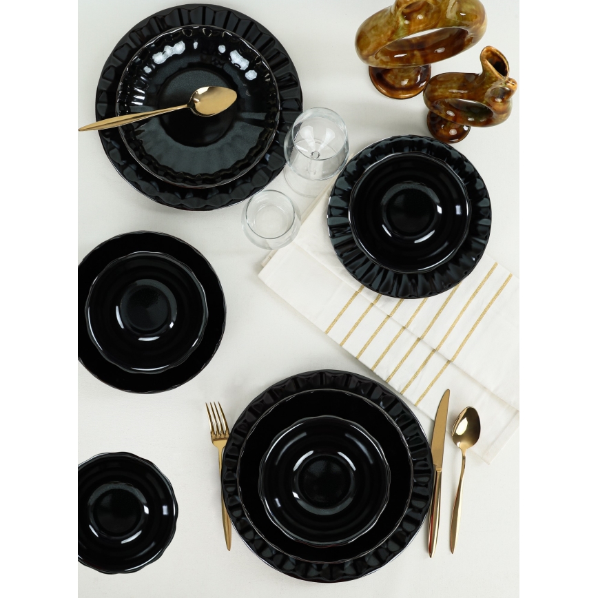Комплект за хранене 24 бр. черен/каменина