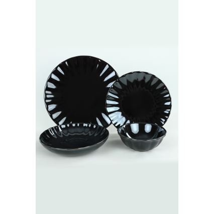 Комплект за хранене 24 бр. черен/каменина