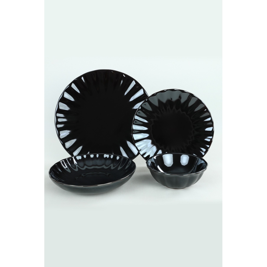 Комплект за хранене 24 бр. черен/каменина