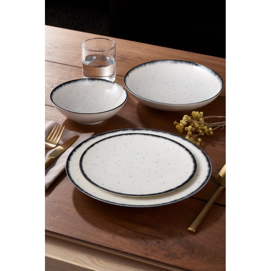 Комплект за хранене 24 части бял/черен/порцелан