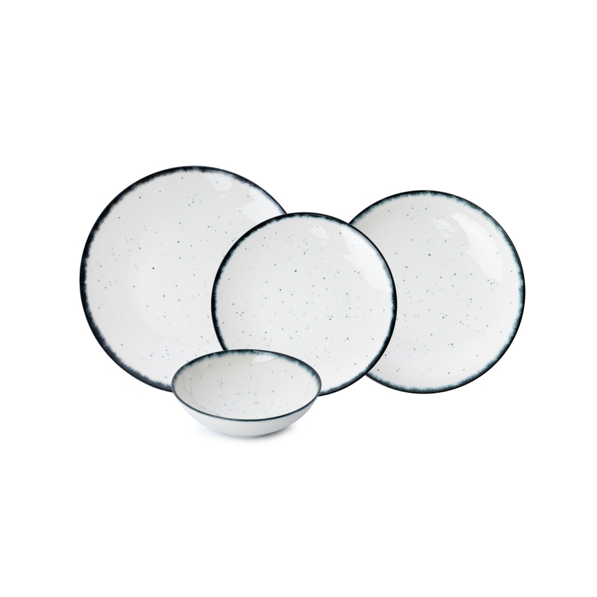 Комплект за хранене 24 части бял/черен/порцелан