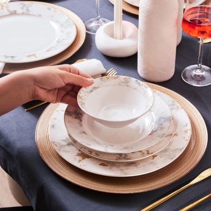 Комплект за хранене 24 части бял/сив/порцелан