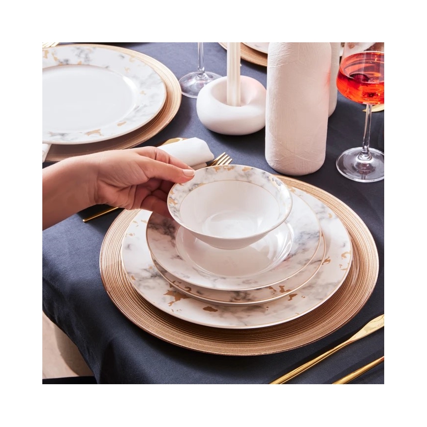 Комплект за хранене 24 части бял/сив/порцелан