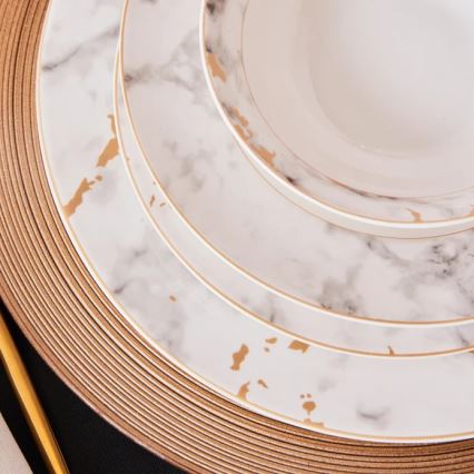 Комплект за хранене 24 части бял/сив/порцелан