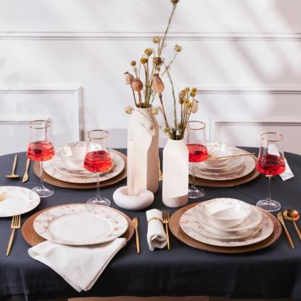 Комплект за хранене 24 части бял/сив/порцелан