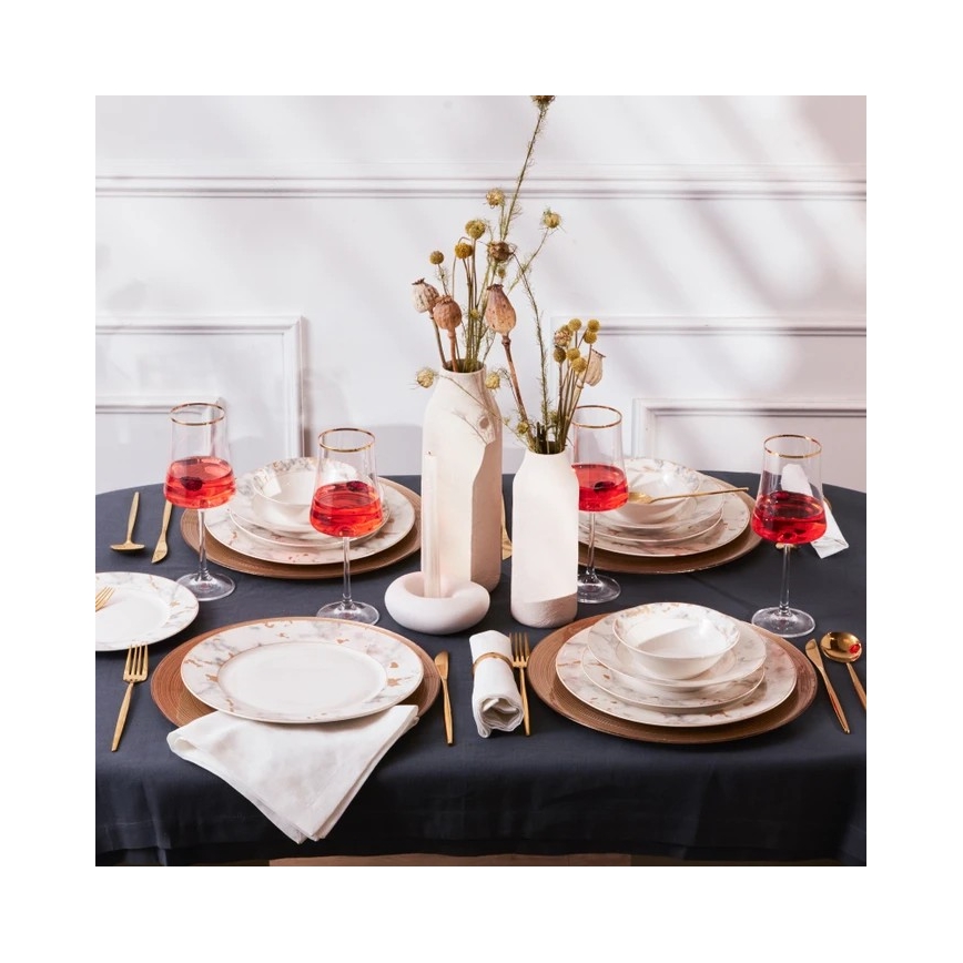 Комплект за хранене 24 части бял/сив/порцелан