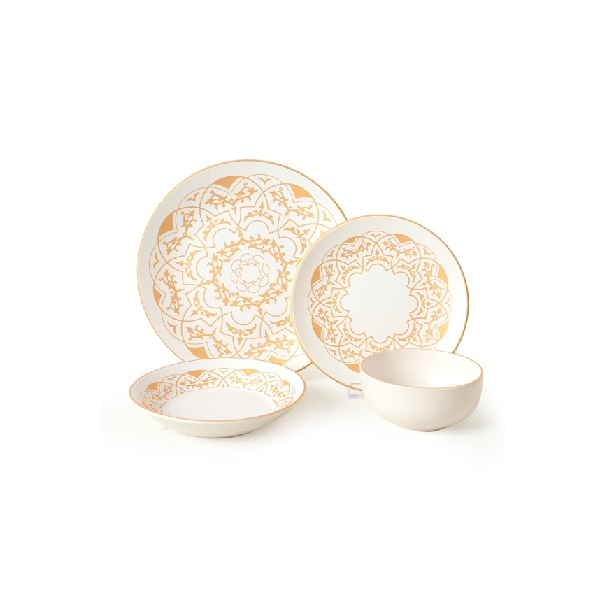 Комплект за хранене 24 части бял/златист/керамика