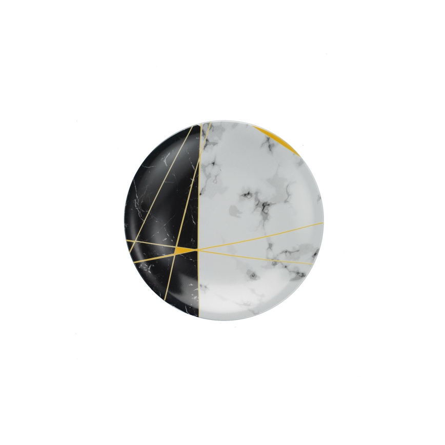 Комплект за хранене 24 части, черен/бял/златен, от порцелан