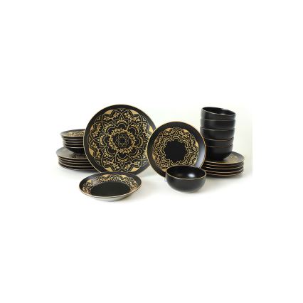 Комплект за хранене, 24 части, черно/златисто/керамика