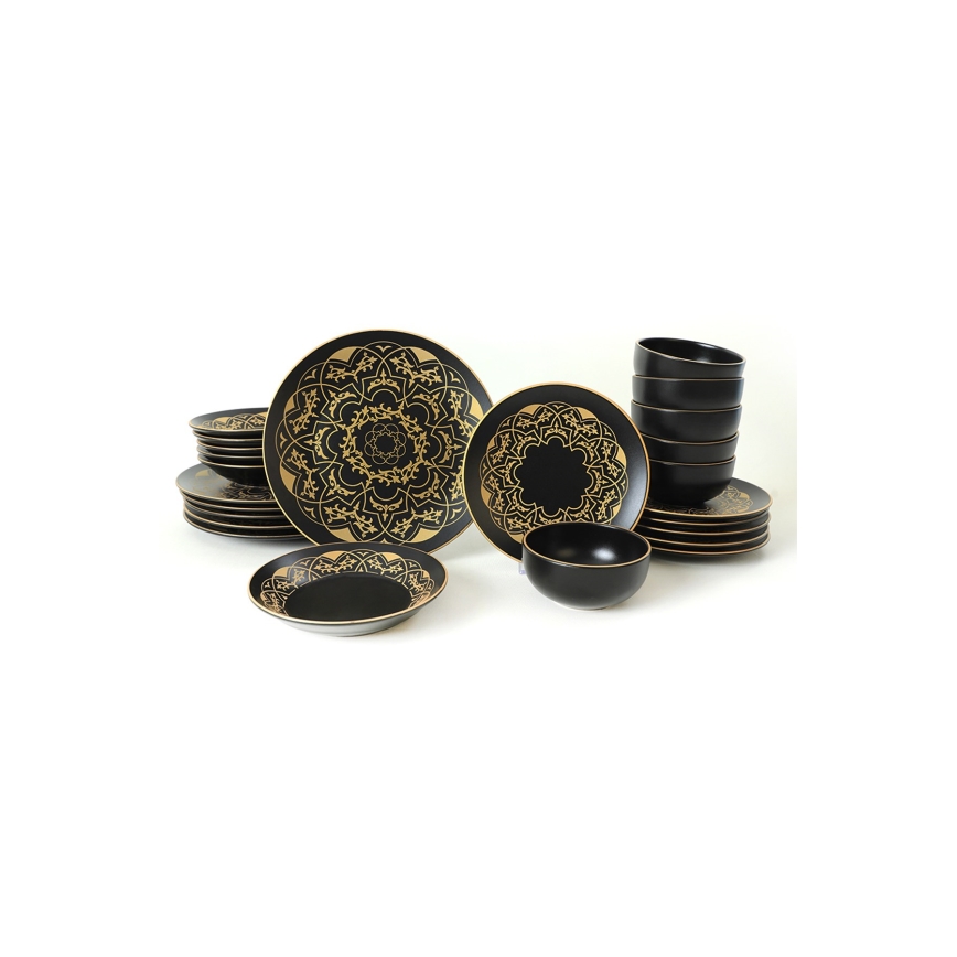 Комплект за хранене, 24 части, черно/златисто/керамика