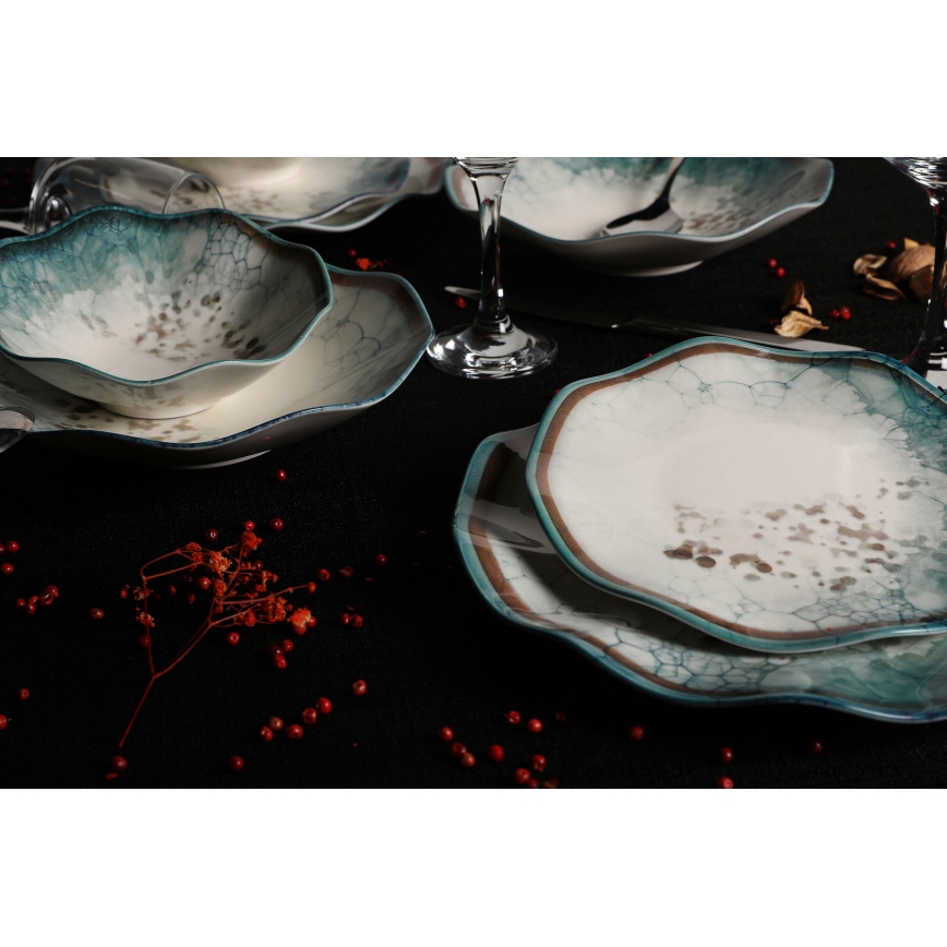 Комплект за хранене, 24 части, син порцелан