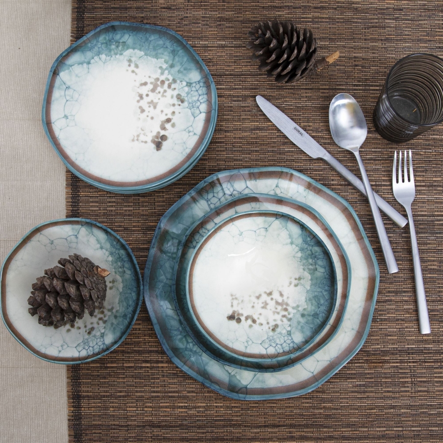 Комплект за хранене, 24 части, син порцелан