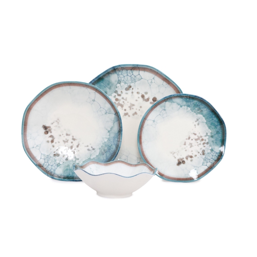 Комплект за хранене, 24 части, син порцелан